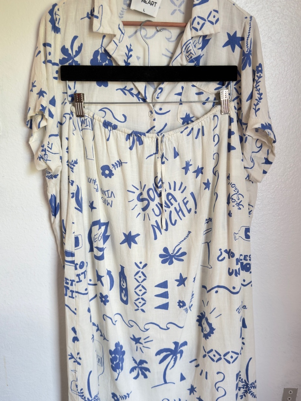 Heart Printed Blue & Cream Women’s Two-Piece Set